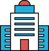 A tall building with a red door and blue windows vector