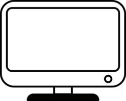 A computer monitor is shown in a black and white drawing vector