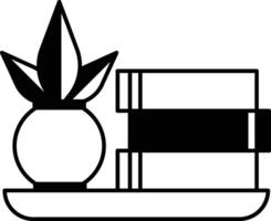 The vase with a plant and a stack of books vector