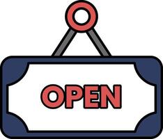 The sign hanging from a hook that says Open vector