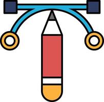 A red pencil with a yellow tip is drawn in a cartoon style vector