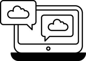 A laptop screen with two clouds and two speech bubbles vector