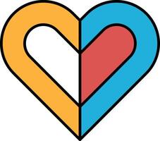 A heart with a blue and red center and orange and white edges vector