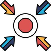 A red circle with four arrows pointing in different directions vector