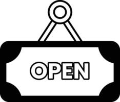 A sign hanging from a hook that says Open vector