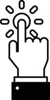A hand pointing to a button with a sun in the background vector