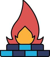 A fire is depicted in a cartoon style, with a red flame vector
