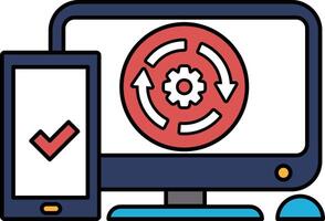 A computer monitor and a cell phone are displayed side by side vector