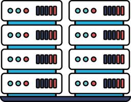 A row of servers with red, blue and green buttons vector