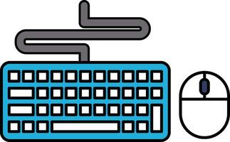 A blue keyboard and a white computer mouse are shown side by side vector