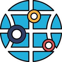 A blue and white circle with three red circles inside of it vector