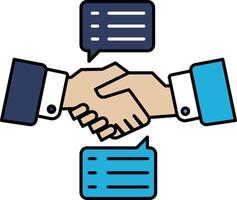 A hand shake between two people with a speech bubble in the middle vector