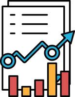A graph with a blue arrow pointing upwards is on a piece of paper vector