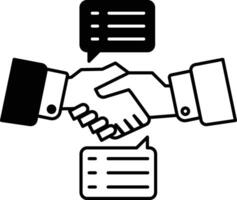 hand shake between two people with a speech bubble in the middle vector