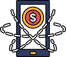 A cell phone with a dollar sign on it is chained to a wall vector