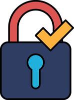 A blue lock with a key and a red and yellow check mark vector