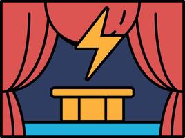 A stage with a red curtain and a yellow lightning bolt vector