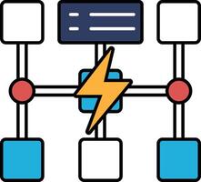 A drawing of a network of wires with a lightning bolt in the middle vector