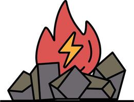A cartoon drawing of a fire with a lightning bolt in the middle vector