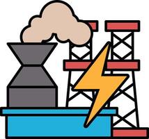 A drawing of a power plant with a cloud of smoke and a lightning bolt vector