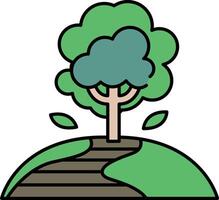 A tree is shown on a hill with a path leading to it vector