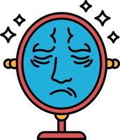 A blue face with red eyes is reflected in a mirror vector