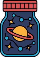 A jar with a yellow and red planet inside vector