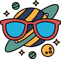 A pair of red glasses with blue lenses are drawn on a white background with a pl vector