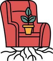 A red chair with a plant in a pot on top of it vector