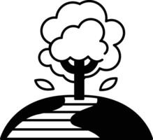 tree is shown on a hill with a path leading to it vector