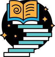 A book with a spiral on the cover and a staircase underneath it vector