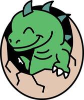 cartoon drawing of a green dinosaur with a smile on its face vector