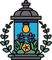 A lamp with a light bulb inside and a flower on top vector
