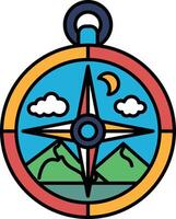 A compass with mountains in the background vector