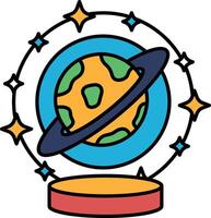 A cartoon drawing of a planet with a blue and green circle around it vector