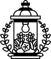 lamp with a light bulb inside and a flower on top vector