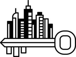 key is shown with a city skyline in the background vector