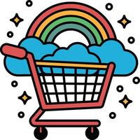 A shopping cart with a rainbow on it vector