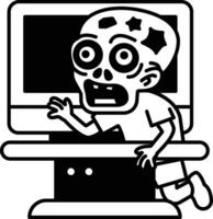 cartoon of a zombie boy is on a computer monitor vector