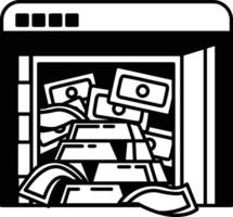 computer screen shows a large amount of money, including gold and cash vector