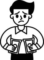 man is holding two stacks of bills in his hands vector