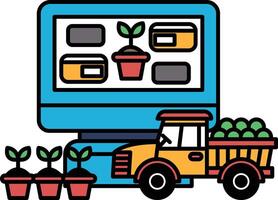 A computer monitor with a truck and plants on it vector