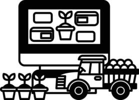 computer monitor with a truck and plants on it vector