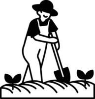man in a overalls is digging a hole in the ground vector