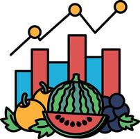 A colorful drawing of fruits and vegetables with a graph in the background vector