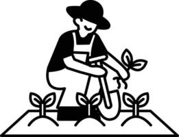 man in a overalls is digging a hole in the dirt vector