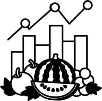 drawing of fruits and vegetables with a graph in the background vector