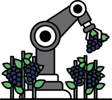 A robot is picking grapes from a vineyard vector