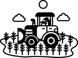tractor is driving through a field of corn vector