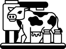 cartoon cow is standing in front of a milk machine vector